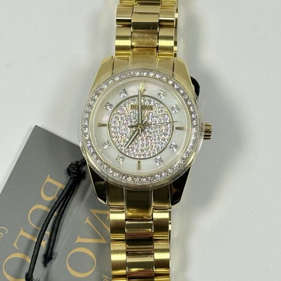 Bulova Classic 98L315 Crystal Pave Gold Tone Dial and Band Women’s Watch main image 9